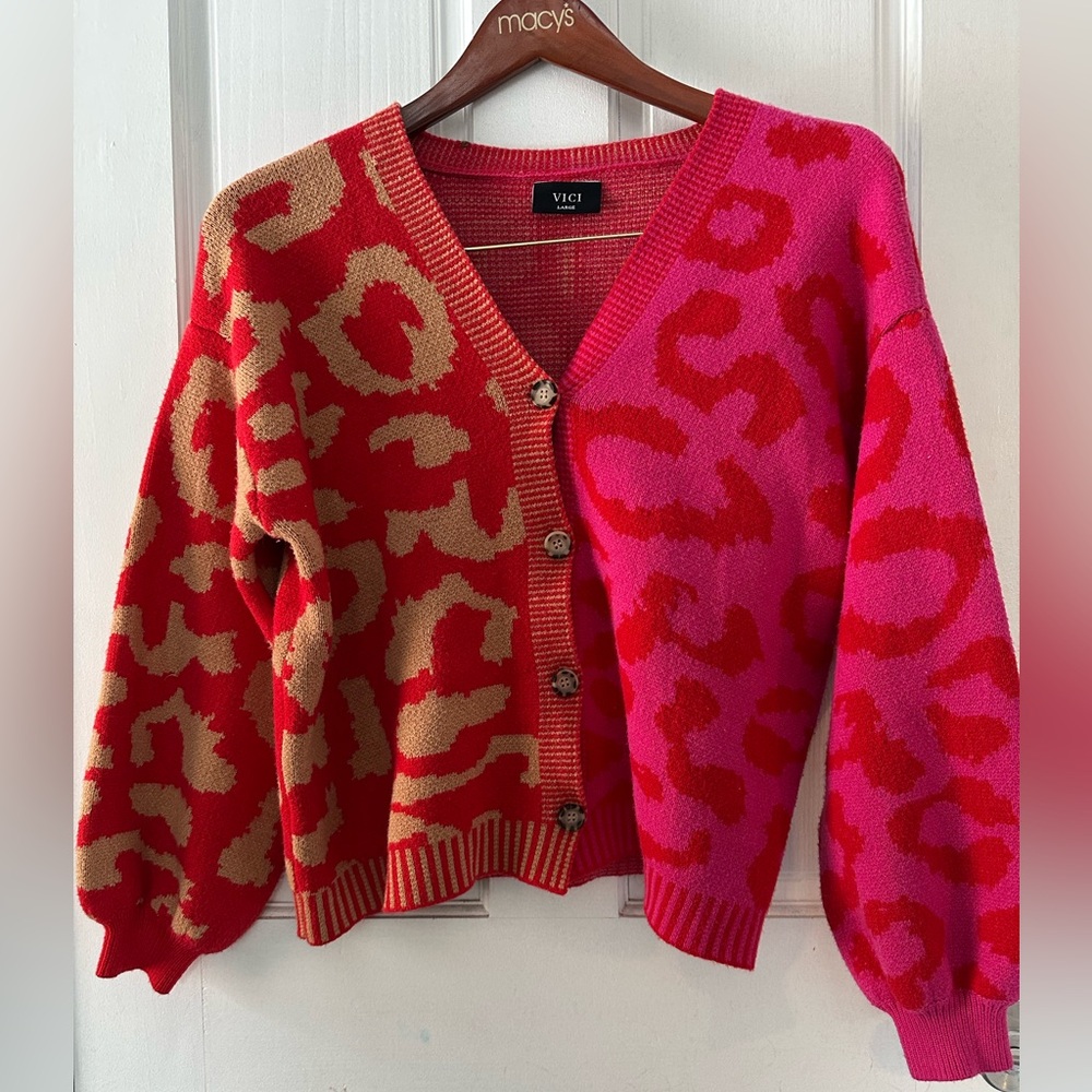 VICI Colorblock Animal Print Cardigan